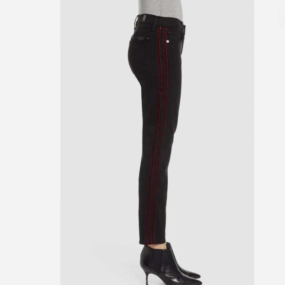7 FAMK Black High Waist Skinny Ankle Jeans Red Velvet Piping On Sides Sz 27 Y2K
